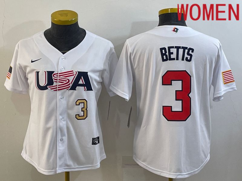 Women 2023 World Cub USA 3 Betts White Nike MLB Jersey4
